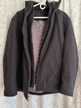 Calvin Klein Men’s Dark Gray Quilted-Lined Pea Coat